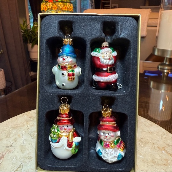 Christmas Ornaments Vintage Michaels Glass Tree Set of 4 Miniature Santa Elf Man - Picture 7 of 9